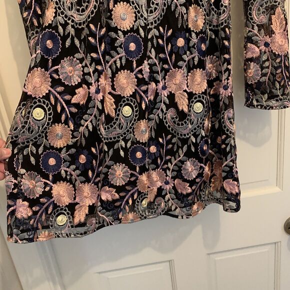 Anthropologie Dress ML Monique Lhuillier Embroidery Floral Bell Sleeve Roupell 0 - Picture 13 of 16